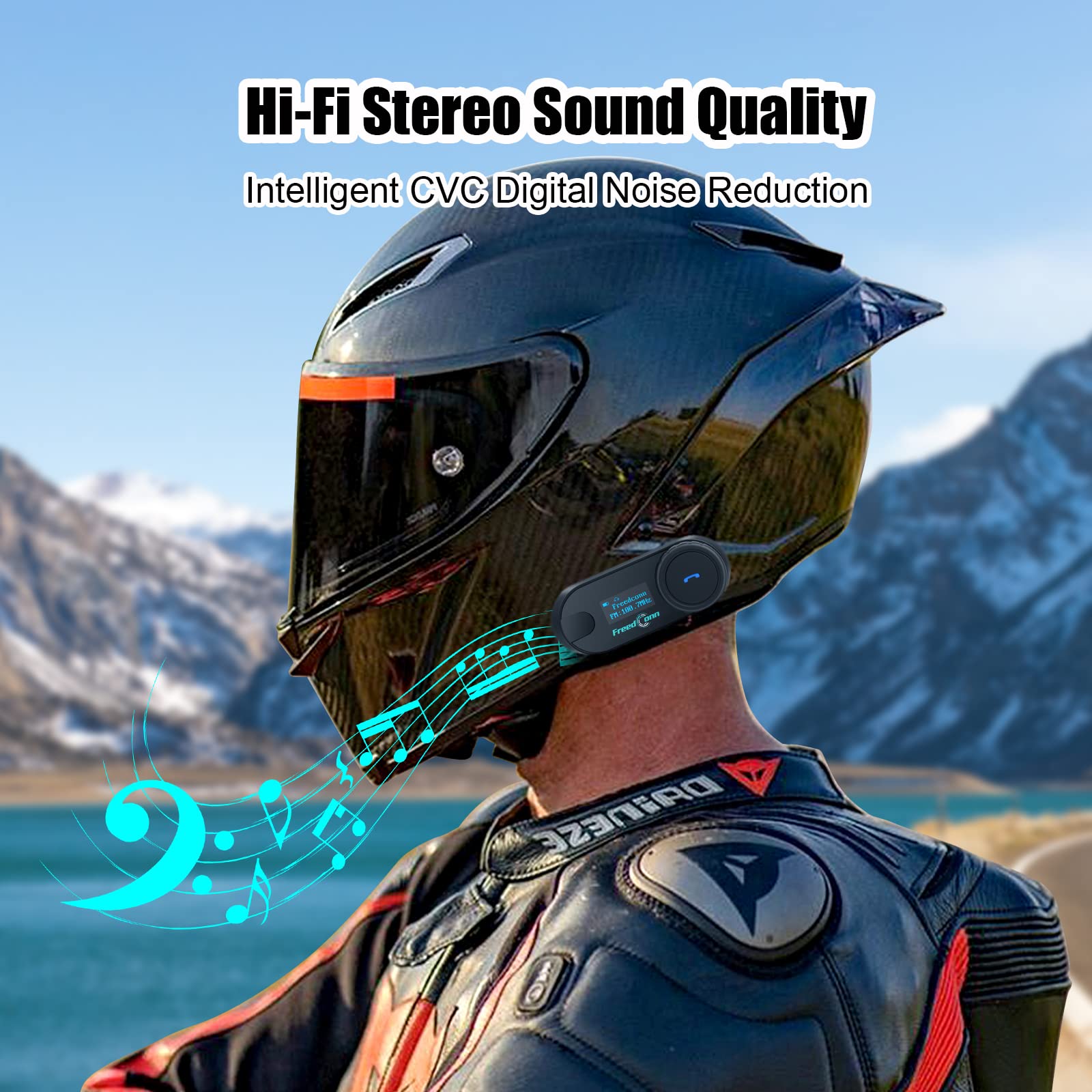 FreedConn T-COM SC 5.0 Motorcycle Bluetooth Headset - Wireless Helmet Intercom for 2 Riders, 800M Range, Music Sharing, LCD Screen, Motorbike Accessories (Twin Pack) - Perfect for Group Riding, Touring & Communication on the Road