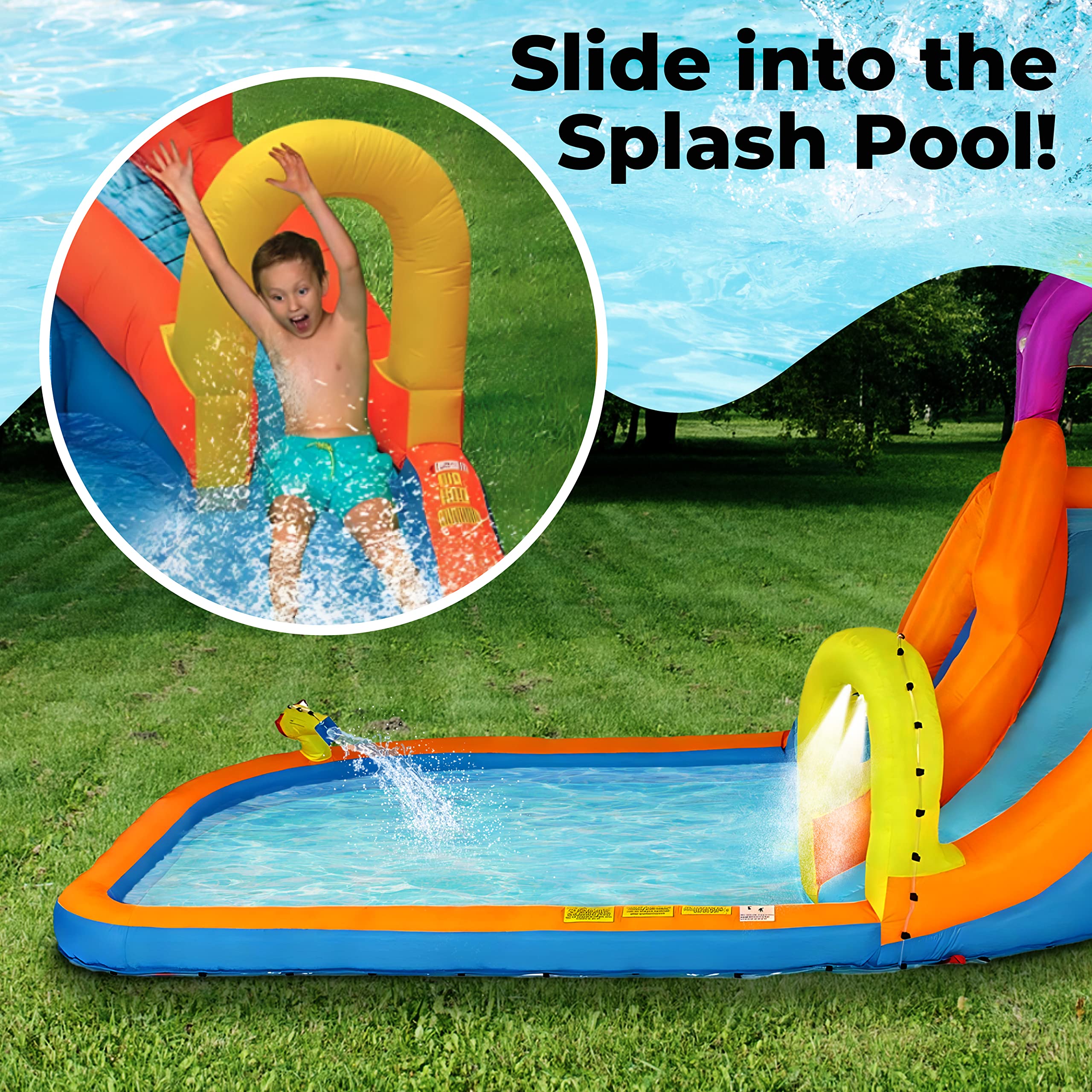 Mega Tornado Twist Inflatable Water Slide for Kids - Outdoor Water Park with Slides, Climbing Wall, Water Cannon & Splash Pool - Ages 5+ - Includes Blower - Perfect for Backyard Summer Parties, Birthday Celebrations & Family Fun