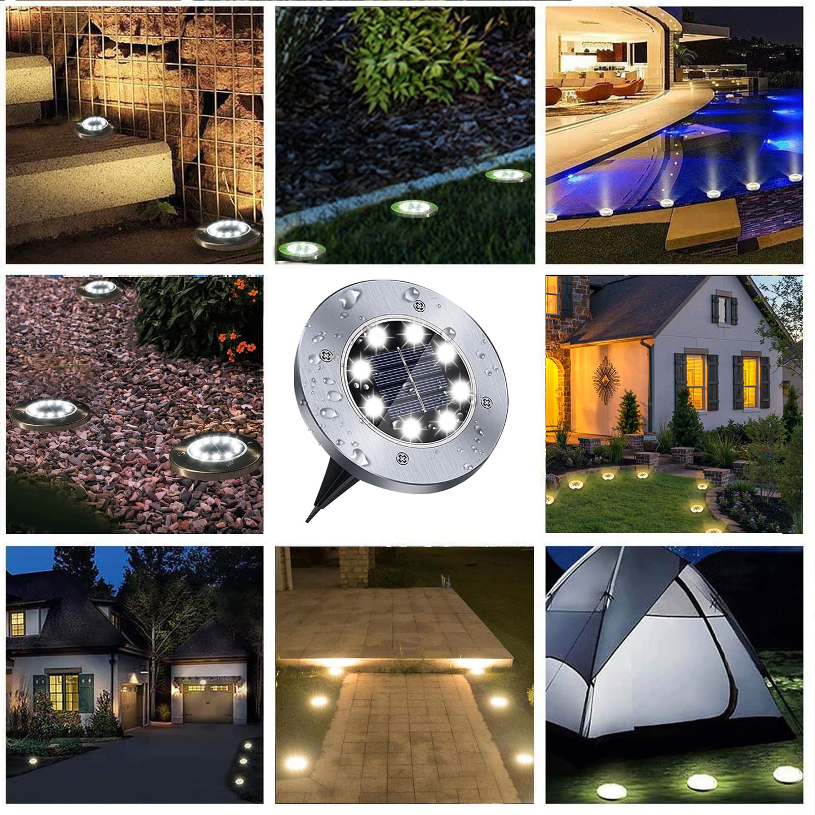 Solar Powered Ground Lights - 16 Pack Waterproof Outdoor Garden Lights for Pathway, Yard, Deck, Lawn, Patio & Walkway | Bright LED Landscape Lighting for Nighttime Safety & Ambience | Weather Resistant & Energy Efficient Solar Garden Lights