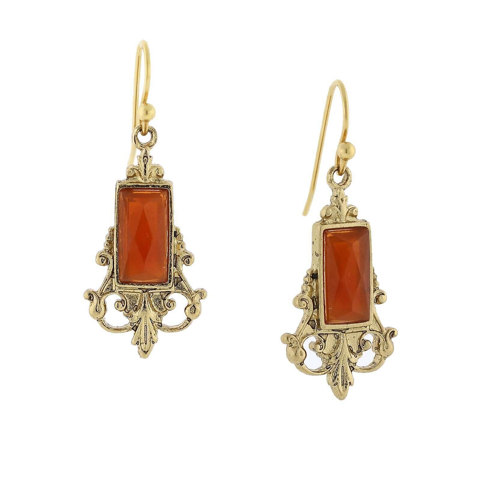 1928 Antique Inspired Glass Stone Baguette Wire Drop Earrings for Women - Vintage Style Dangle Earrings for Party, Wedding & Special Occasions