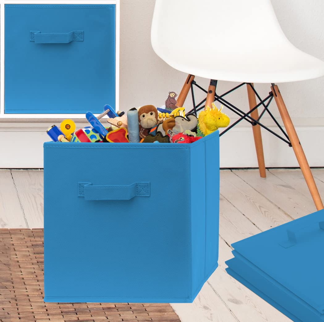 Pomatree 8-Pack Fabric Storage Cubes - Foldable Closet & Toy Organizer Bins for Home, Kids Room, Nursery & Playroom (Blue) - Perfect for Closet Organization, Toy Storage & Nursery Decor