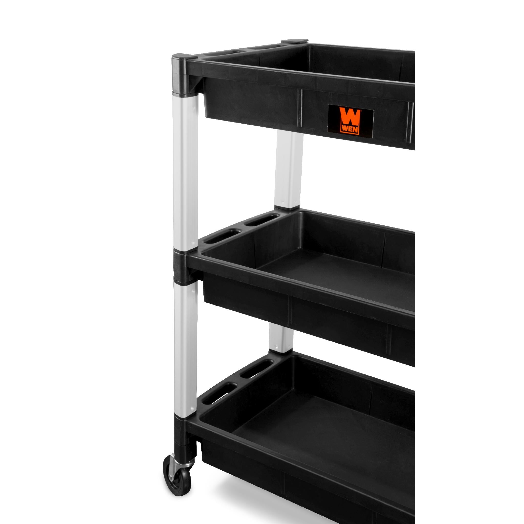 WEN 73163 Heavy Duty 300LB Capacity 3-Tier Utility Cart with Wheels - Perfect for Warehouse, Office, and Home Storage Organization