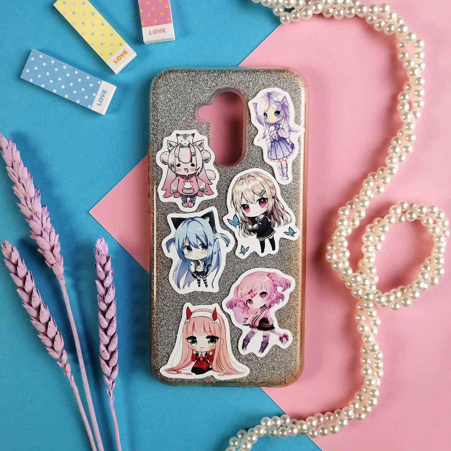 BulbaCraft Kawaii Anime Girl Stickers Set - Cute Japanese Cartoon Decals for Water Bottles, Laptops, Journals & Scrapbooks - Pink Manga Stickers for Teens & Adults - Perfect for DIY Crafts, School Supplies & Gift Giving