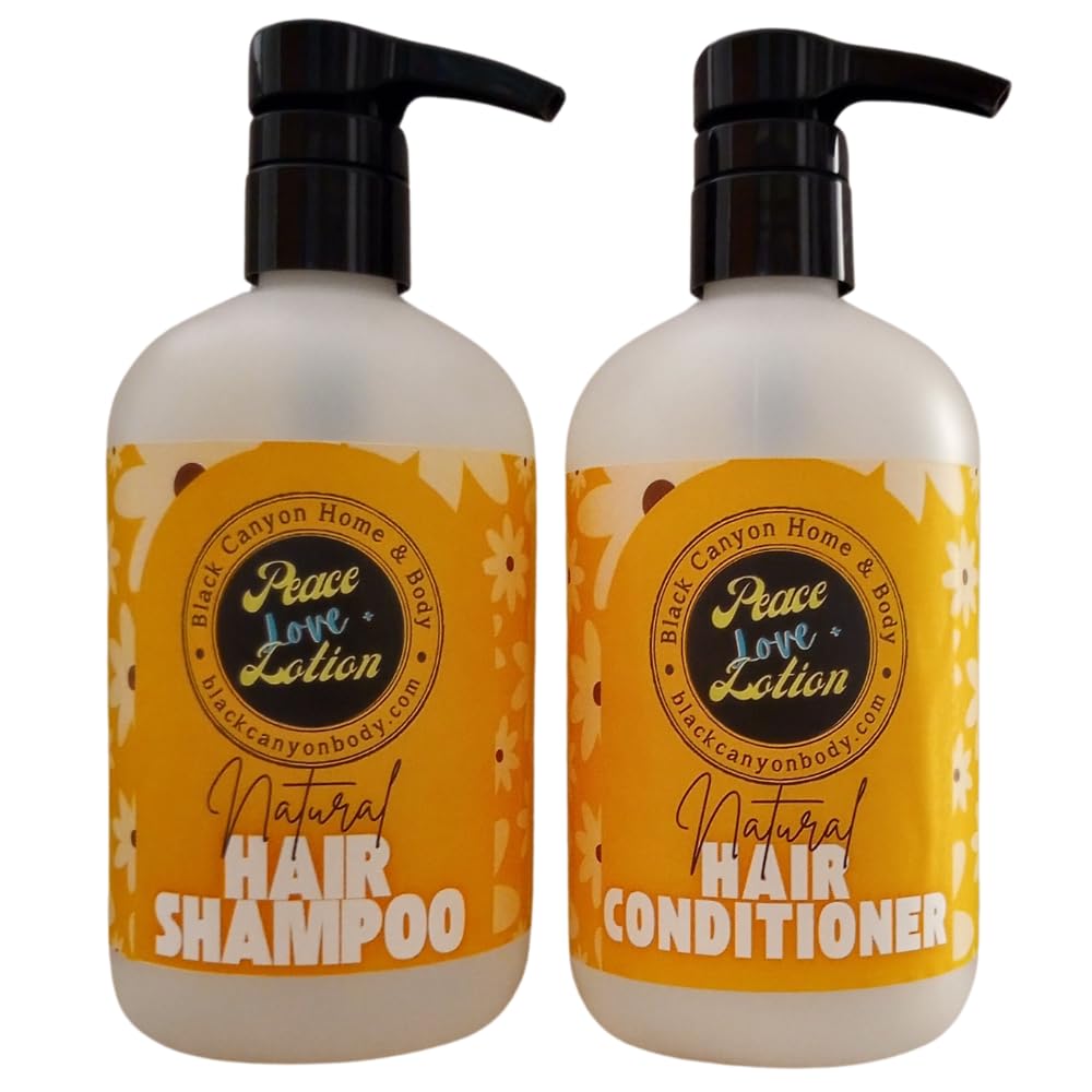 Peace Love + Lotion Amber Vanilla Scented Natural Hair Shampoo & Conditioner Set (32 Oz Each) - Sulfate Free, Vegan & Cruelty Free for Dry, Damaged Hair - Perfect for Daily Hair Care & Spa Day at Home