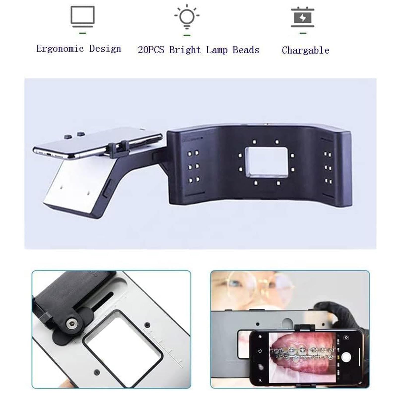 Dental Photography Aid - 20 LED Oral Camera Fill Light with Adjustable Brightness for Dentists, Home & Salon Use | Perfect for Teeth Whitening, Dental Exams & Oral Hygiene Documentation