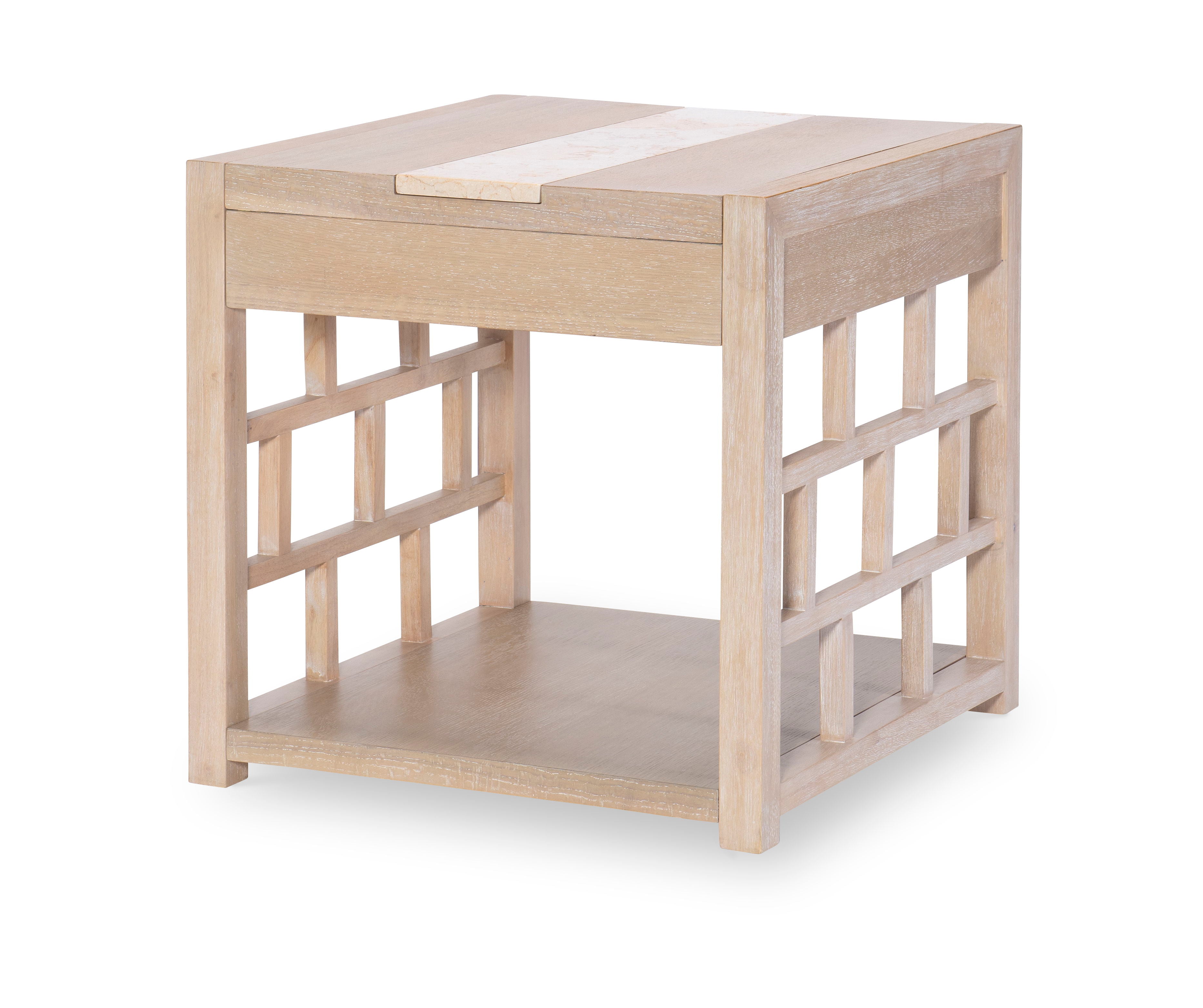 Biscayne Square End Table with Travertine Top - Beige Modern Side Table for Living Room, Bedroom & Office Decor