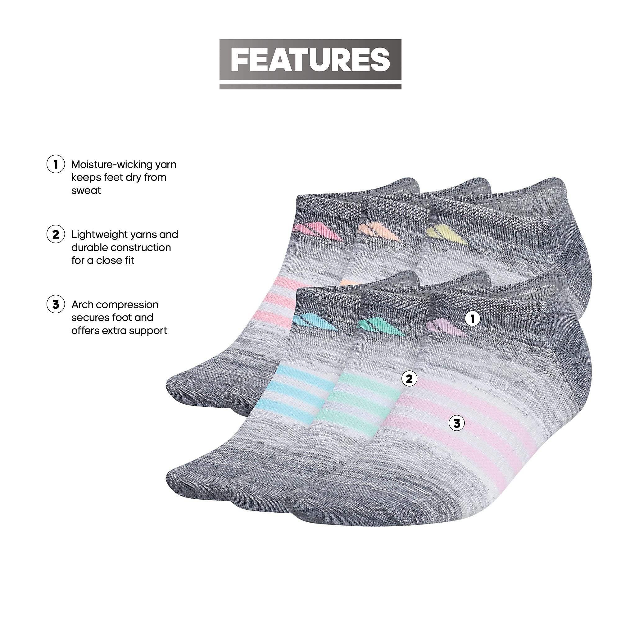 adidas Women's Superlite No Show Socks 6-Pack - Breathable Athletic Socks for Running, Gym & Everyday Wear