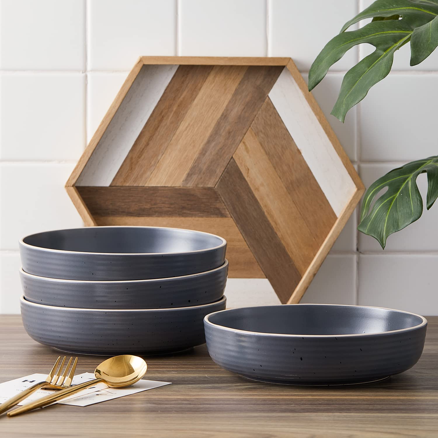 Lauren Modern Stoneware 32-Piece Round Dinnerware Set - Plates & Bowls for 8, Charcoal Gray - Elegant Dinnerware for Family Gatherings & Entertaining