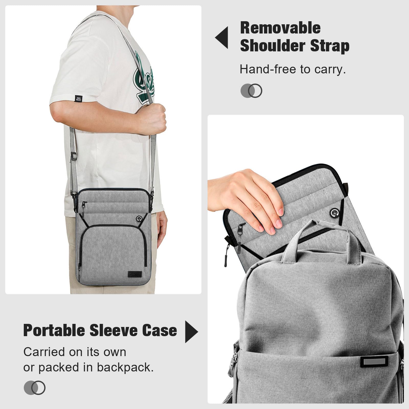 MoKo 9-11 Inch Tablet Sleeve with Multiple Pockets - Light Grey Shoulder Bag for iPad Air 5 (2022), iPad 9/8/7th Gen, iPad Air 4/3, Samsung Galaxy Tab S9/S8 11