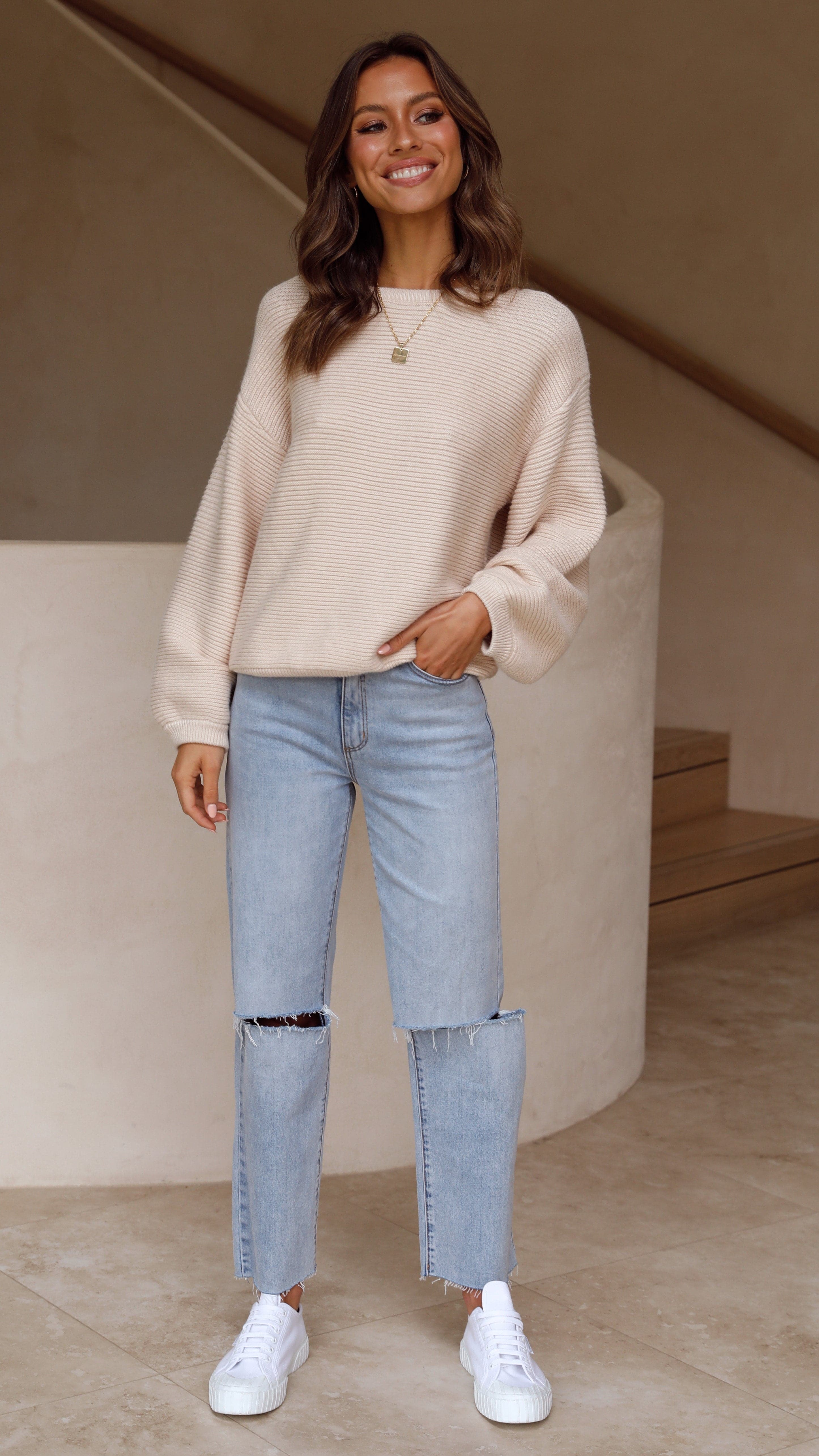 Carmel Knit Sweater Beige - Soft & Cozy Women's Pullover for Fall & Winter - Perfect for Casual Outfits, Office Wear & Holiday Gatherings