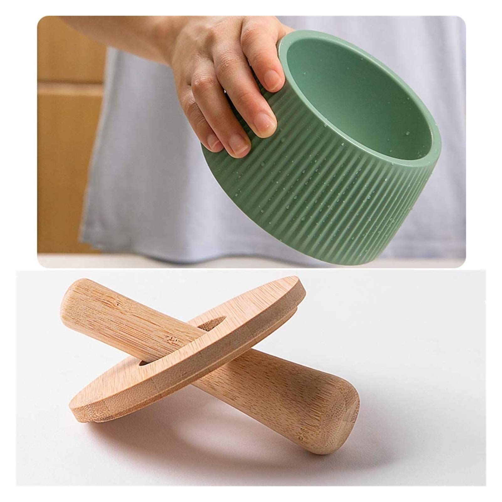 Natural Bamboo Wood Mortar and Pestle Set with Lid & Spoon - Spice Grinder for Pepper, Garlic, Herbs - Easy to Use & Clean - Perfect for Cooking, Baking & DIY Spice Blends