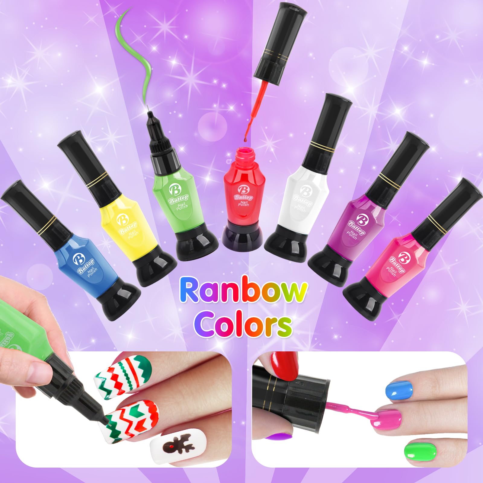 BATTOP Kids Nail Polish Set for Girls - Non-Toxic Water-Based Nail Art Kit with Nail Dryer, 3D Decorations & Stickers | Perfect Birthday Gift for Girls Ages 7-12 | Fun DIY Nail Design for Parties, Playdates & Creative Play
