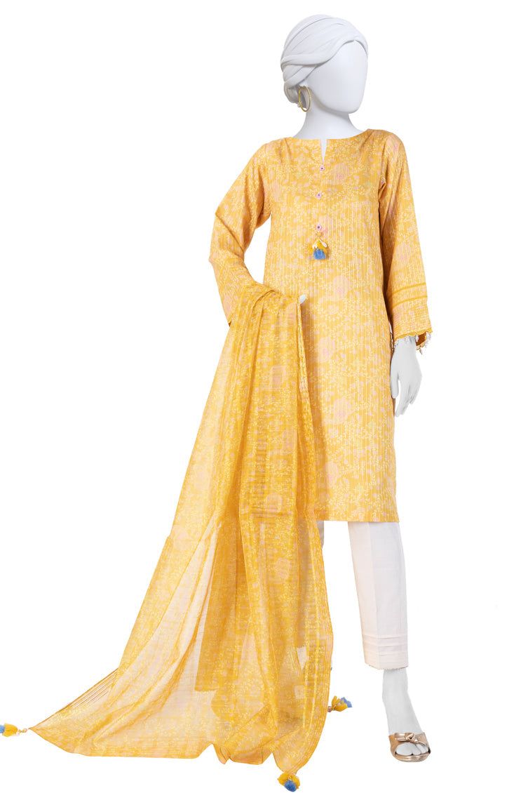 Premium Cambric Yellow Unstitched Suit by J. Junaid Jamshed - Perfect for Weddings, Parties & Formal Occasions