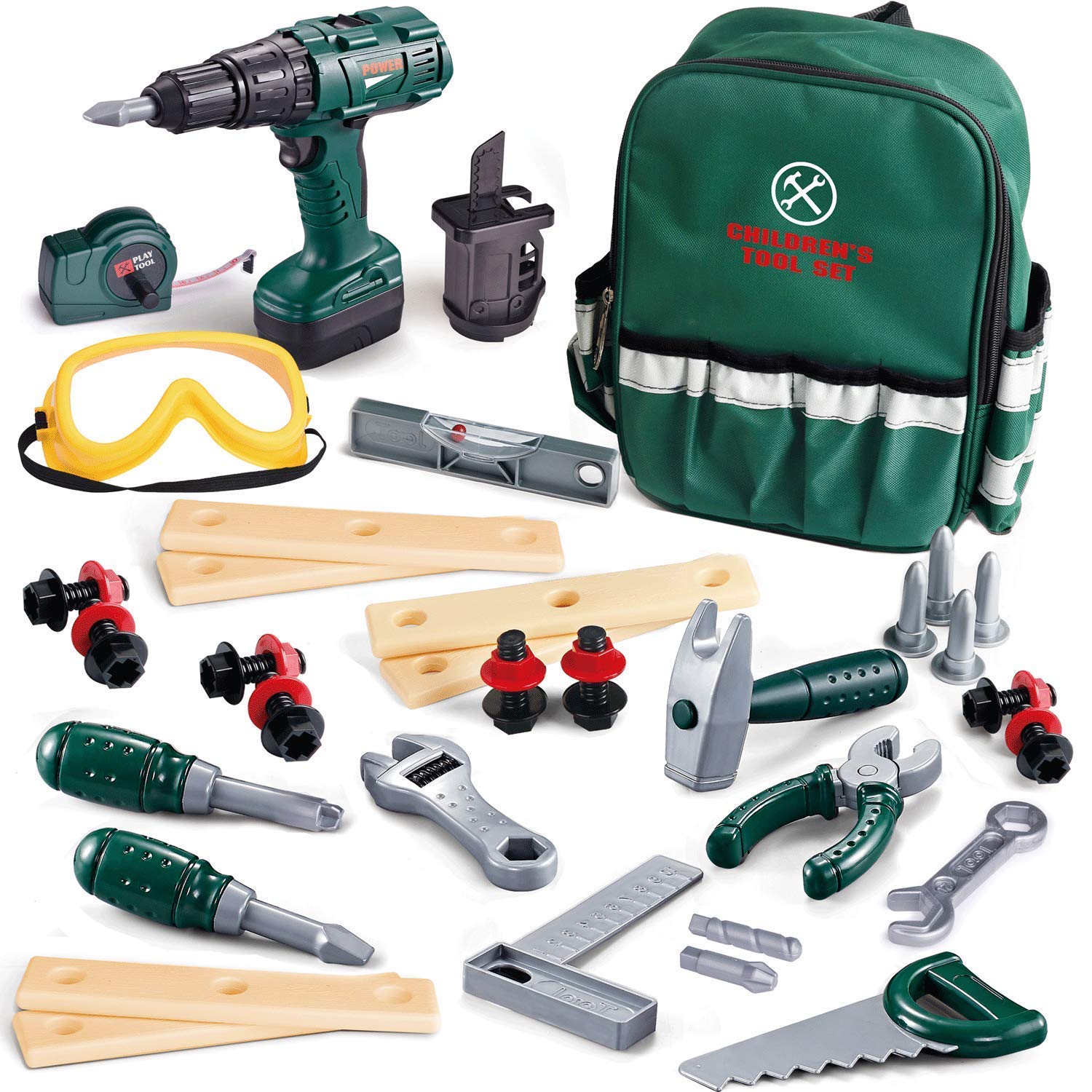 35PCS Kids Tool Set with Electronic Cordless Drill - Pretend Play Toy Tool Kit & Sturdy Tool Bag - Perfect for DIY Pretend Play, Construction Role Play & Early STEM Learning