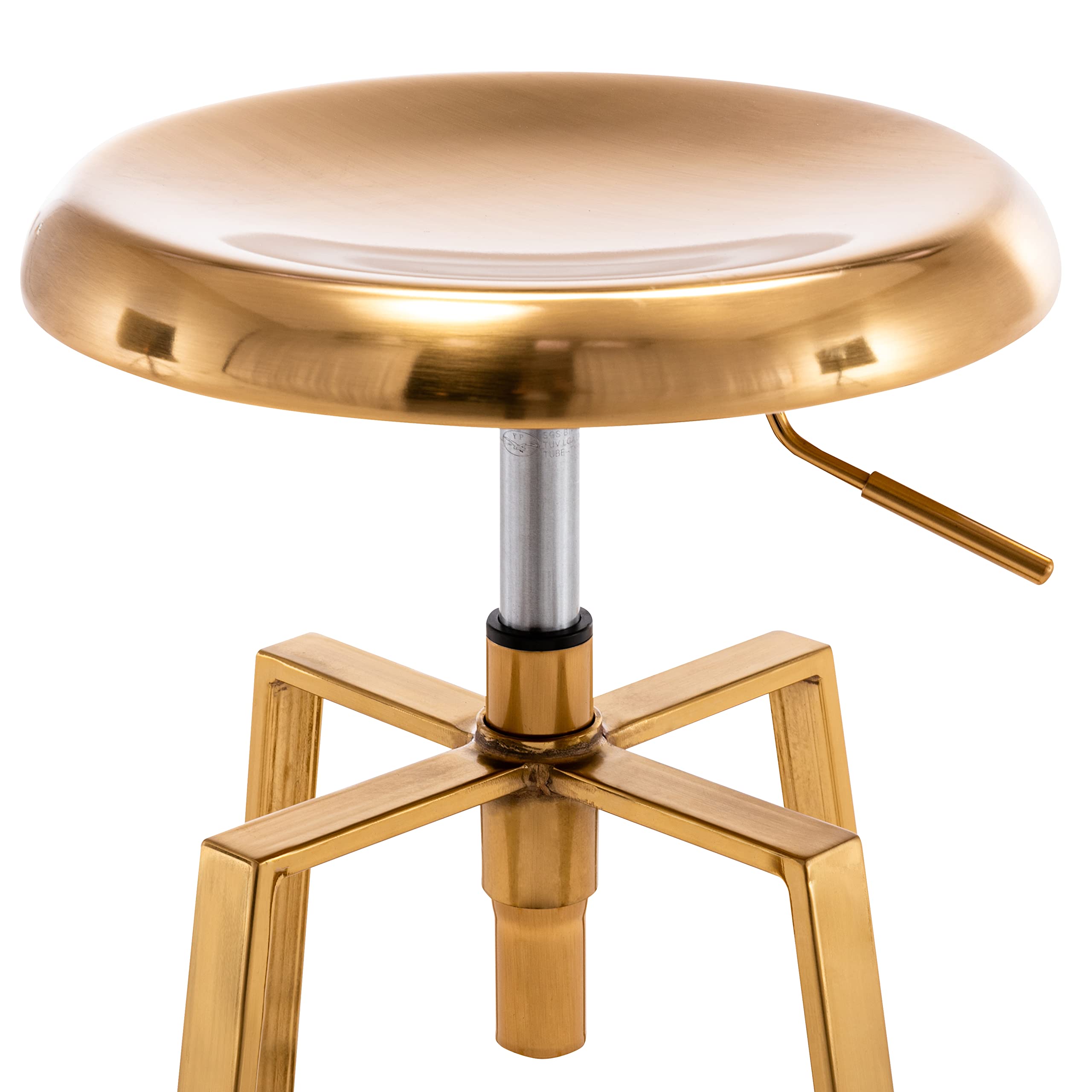 Adjustable Industrial Bar Stool Set of 2 - Swivel Round Metal Barstools with Armless Metal Frame, Counter Height Bar Chairs for Kitchen, Bistro, Pub & Home Bar - Gold (Perfect for Entertaining & Dining)