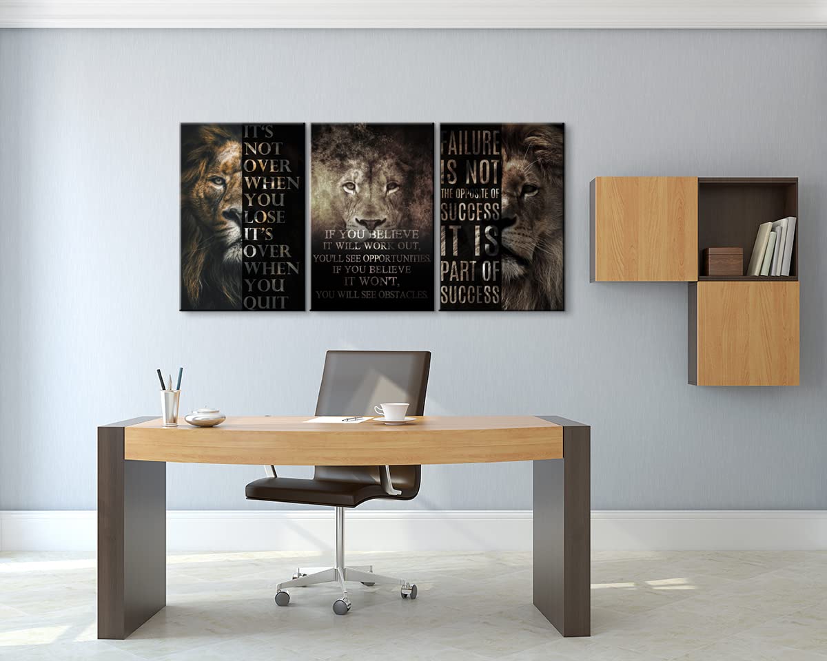 3 Piece Lion Motivational Wall Art - Framed Inspirational Quotes & Positive Affirmation Posters for Office, Classroom & Living Room Decor (20''W x 28''H, Set of 3) - Perfect for Home, Work & Study Spaces