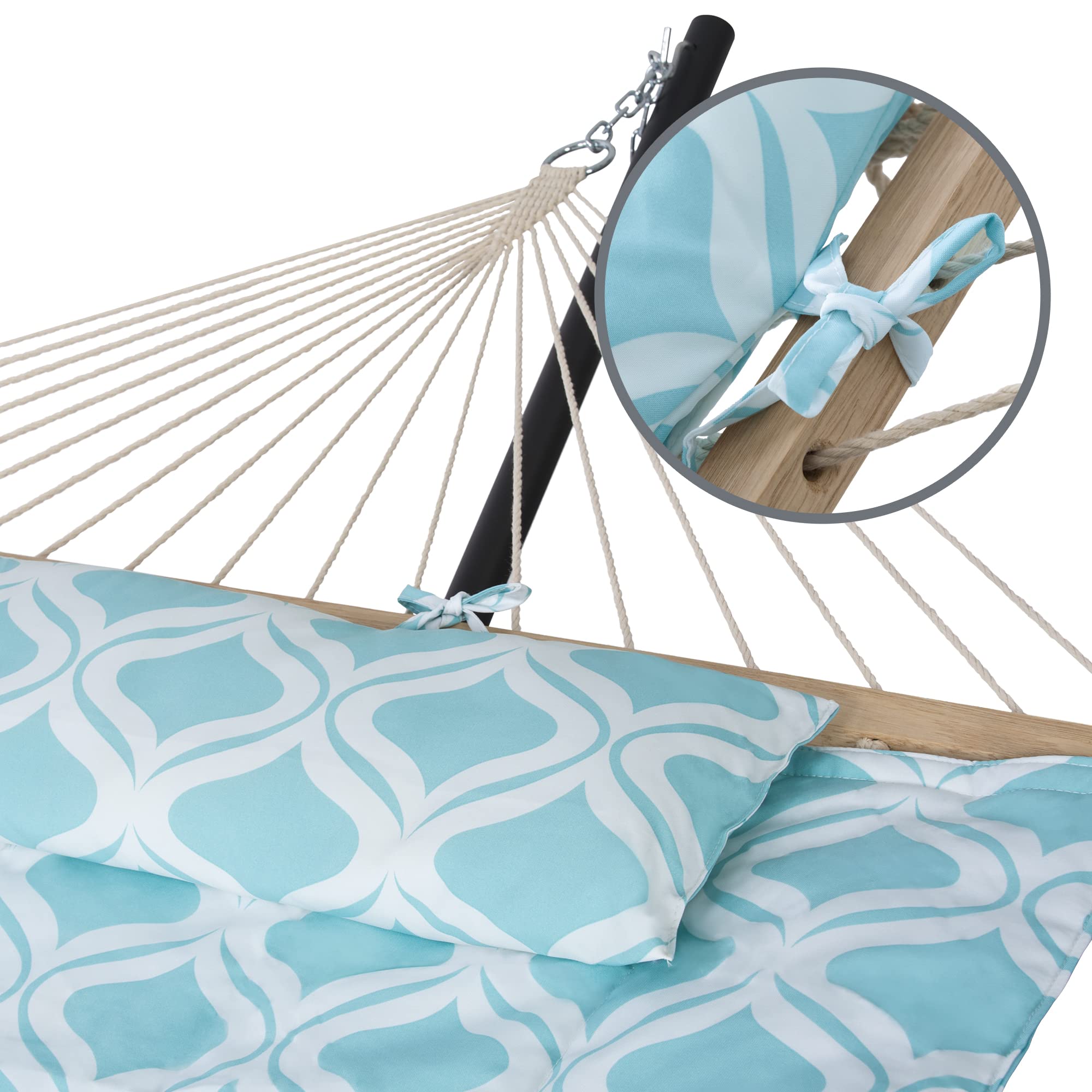 SUNCREAT Portable Double Hammock with Stand - Outdoor Patio Hammock in Green Pattern for Backyard, Garden & Beach Relaxation