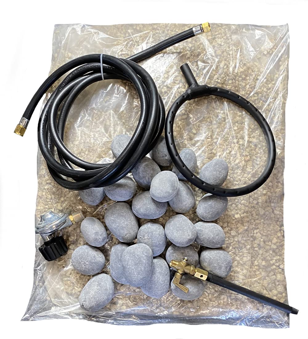 Blue Rooster Gas Chiminea & Fire Pit Conversion Kit with Gray Pebbles & 10' Hose - Outdoor Patio Heating Solution for Backyard Gatherings & Camping