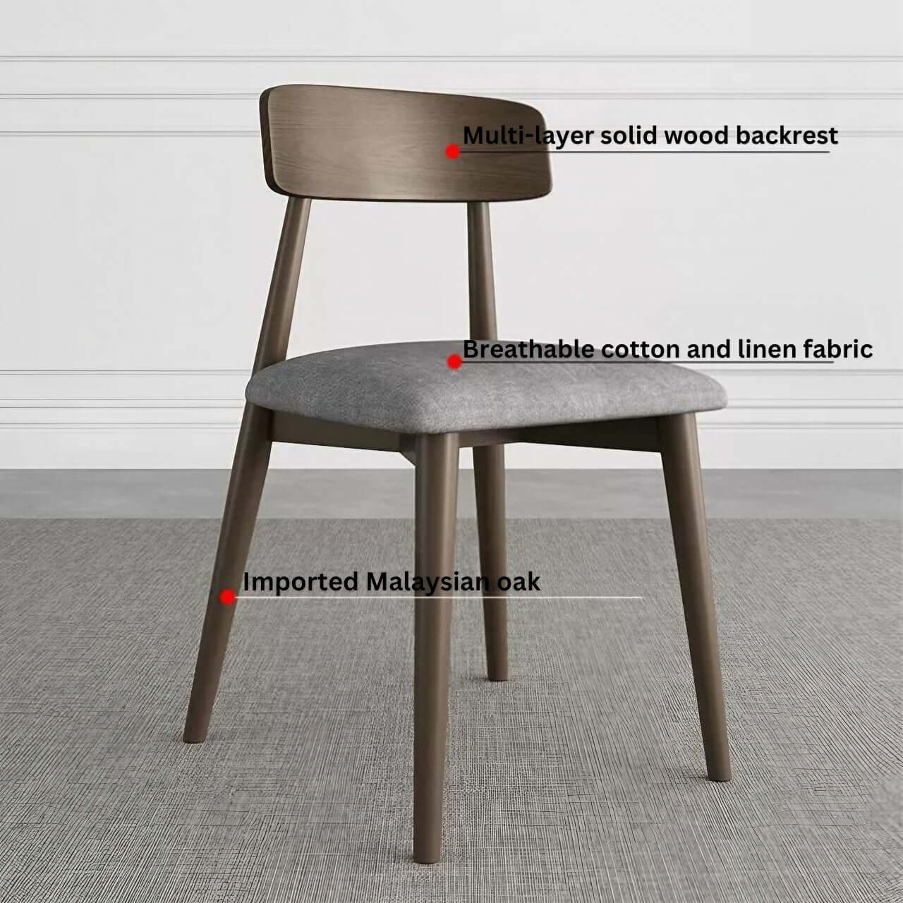 Premium Solid Walnut Oak Wood Dining Chair - Handcrafted Luxury Single Seat for Elegant Home Dining & Kitchen Decor