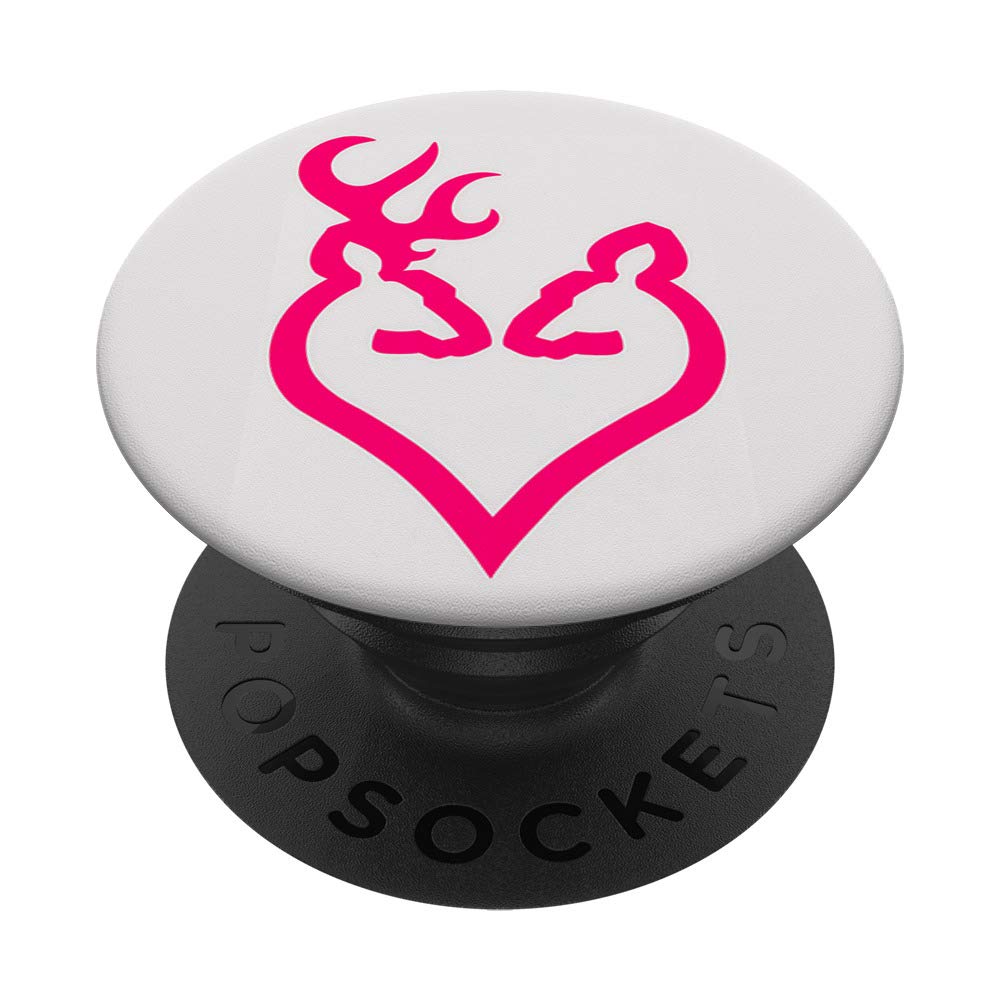 Pink Deer Heart Hunting Emblem PopSockets PopGrip - Interchangeable Phone Grip for iPhone, Samsung & Tablets - Perfect for Outdoor Enthusiasts & Hunting Lovers