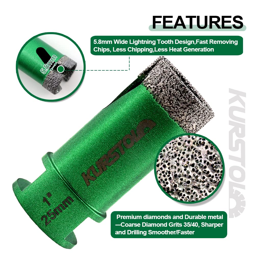 Diamond Hole Saw Set - 5pc Core Drill Bits 25/35/50/65/102mm with 1pc 25mm Diamond Milling Bit (58-11 Thread) for Porcelain, Ceramic, Tile, Granite, Marble - Perfect for Angle Grinder, Bathroom Renovation & Stone Cutting Projects