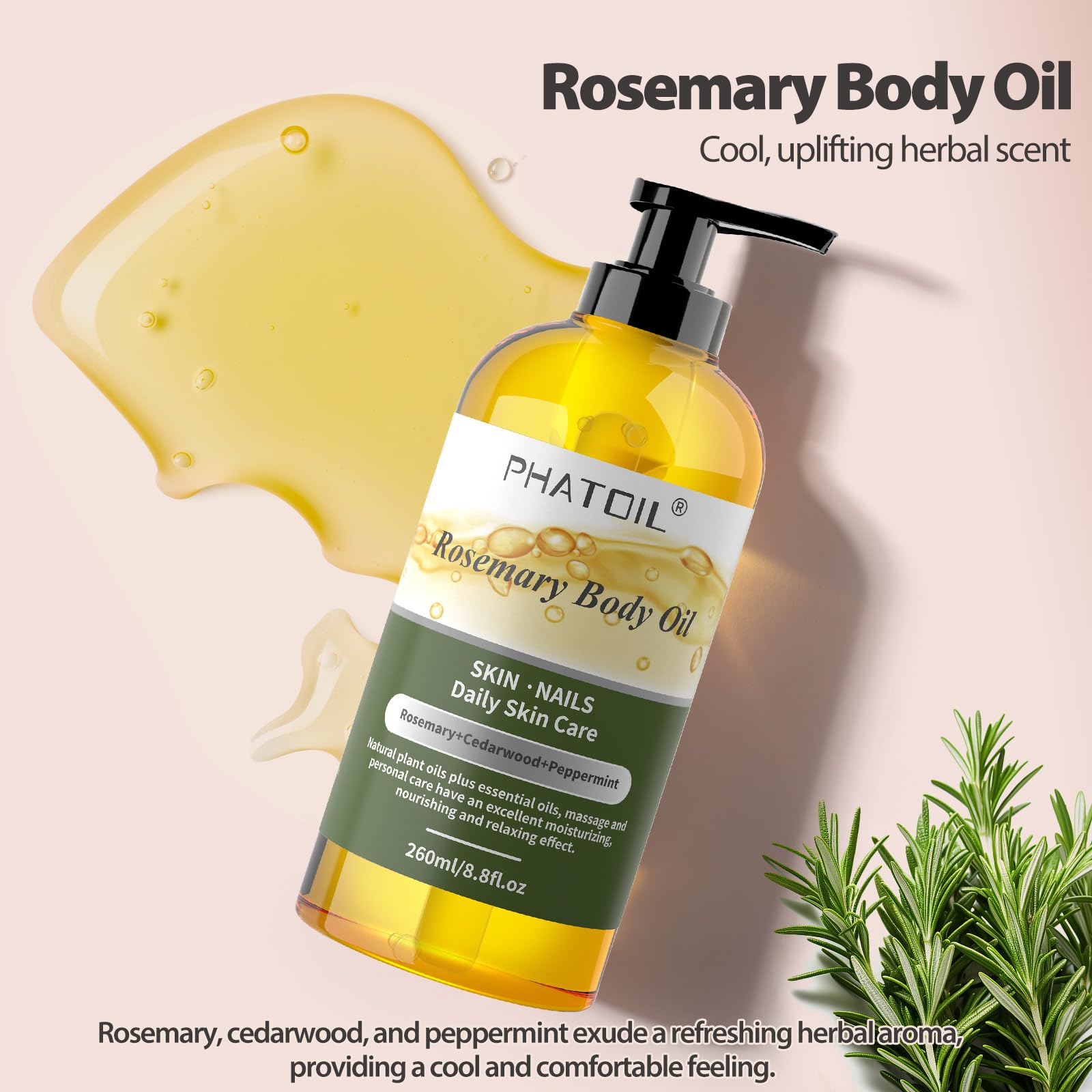 Lavender & Rosemary Body Oil - 8.8 fl.oz (260ml) Moisturizing Skin Care for Dry Skin - Perfect for Massage, Aromatherapy & Relaxation