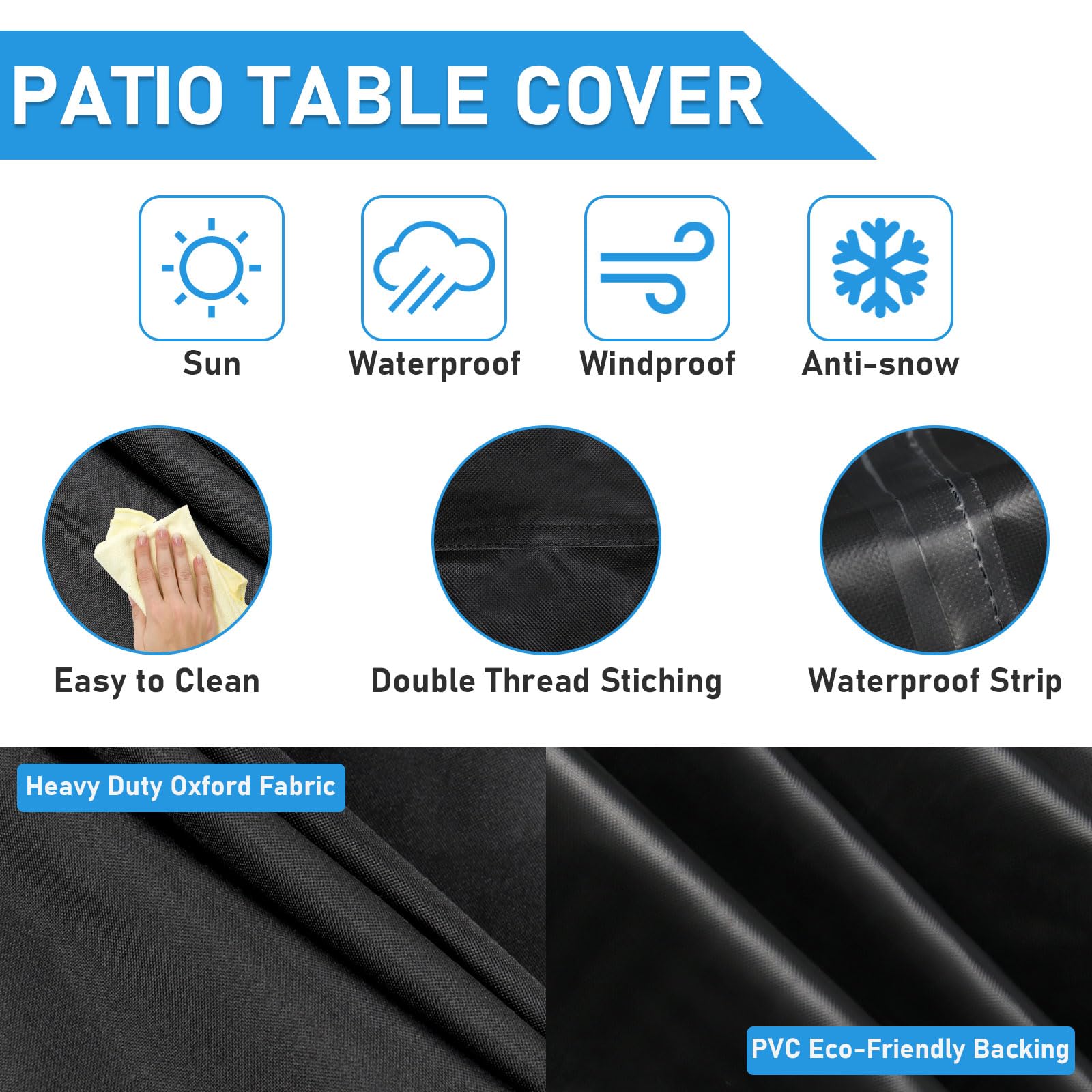 Waterproof 44x44x28 Inch Heavy Duty Outdoor Square Table Cover - UV Resistant Patio Dining & Coffee Table Protector for All Weather Use - Perfect for Backyard, Garden, and Deck Furniture Protection