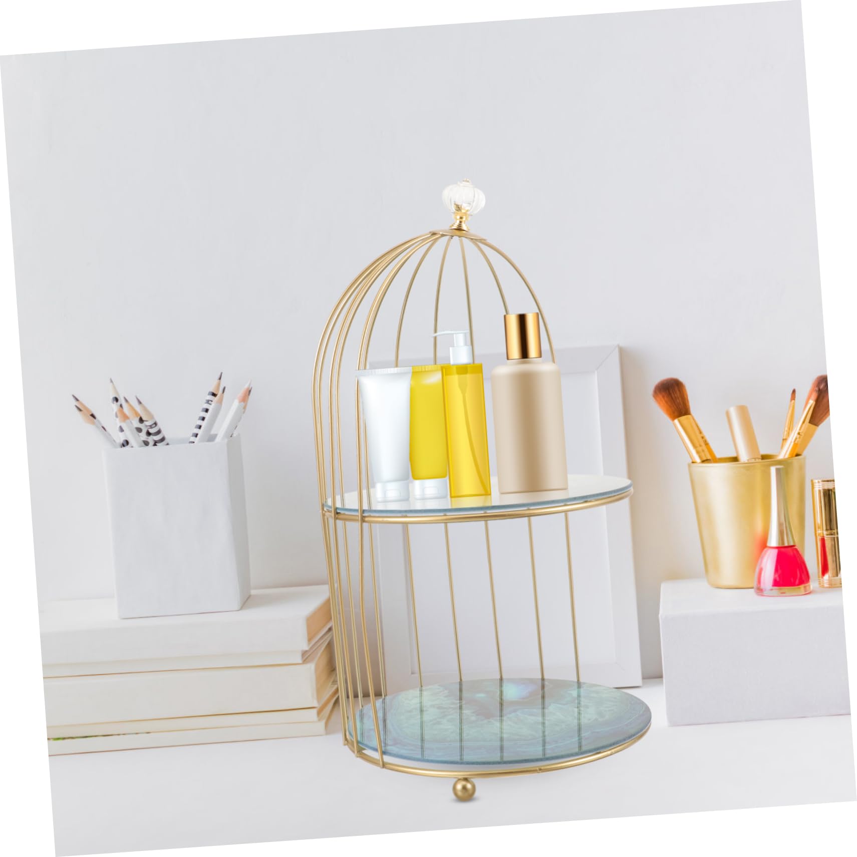 OSALADI Marble Metal Cosmetic Organizer - Makeup Display Tray for Beauty Products, Lipsticks & Jewelry | Perfect for Vanity, Bathroom & Dressing Table Organization