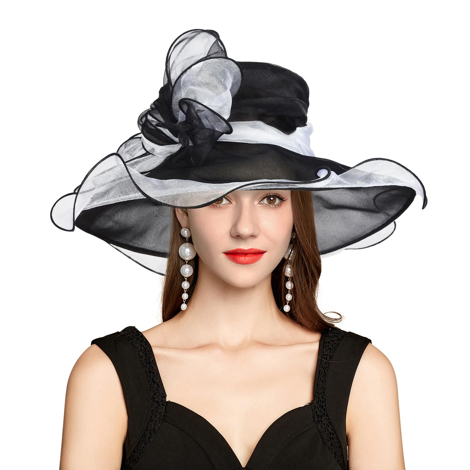 YIDINGCO Women's Large Derby Hats 2023 - Wide Brim Kentucky Derby Headdress & Organza Fascinator Church Hats for Ladies - Perfect for Kentucky Derby, Weddings, Church Events & Fashion Accessories