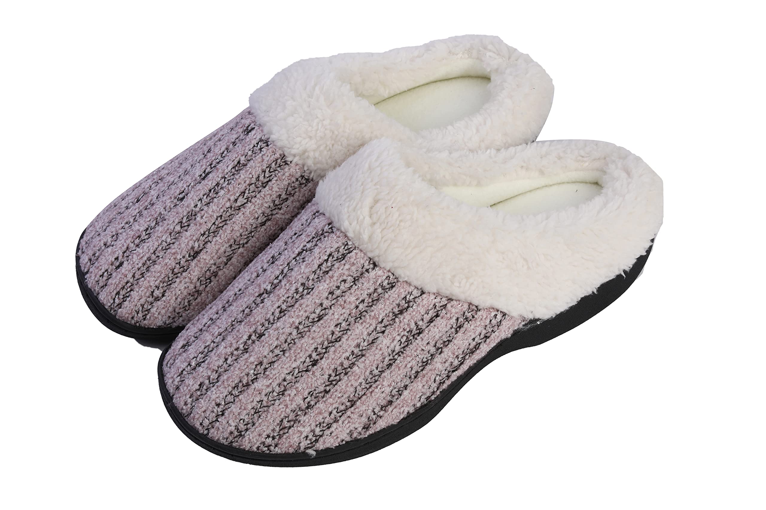 Roxoni Women's Knit Fleece-Lined Cozy Clog House Slippers - Warm Indoor Shoes for Winter Comfort at Home, Bedroom & Lounge