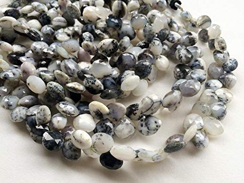 Dendrite Faceted Heart Beads - 10mm White & Black Gemstone Beads for Necklace Making (48 Pcs, 8 Inch Strand) - Perfect for DIY Jewelry, Beading Crafts, and Gift Making