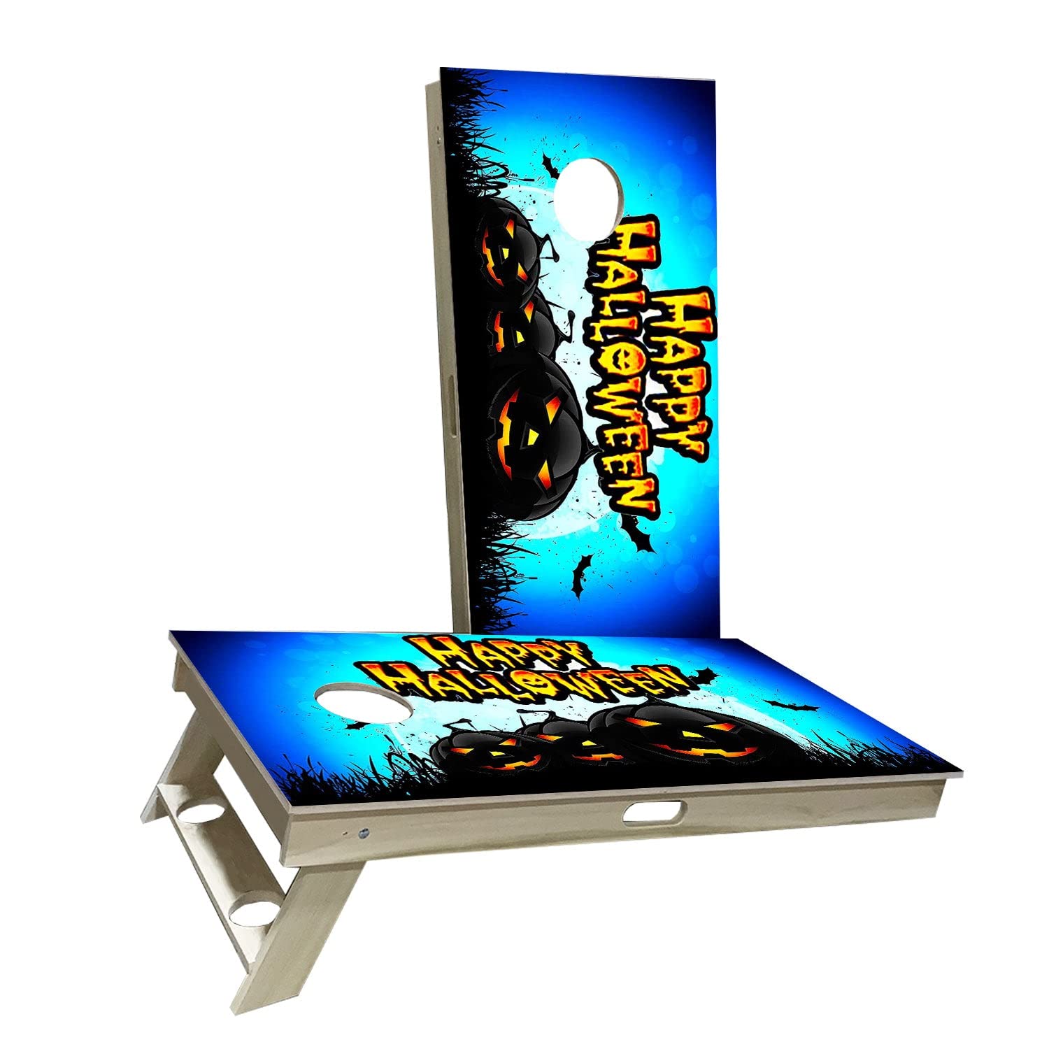 Skip's Garage Happy Halloween Cornhole Board Set - 2 Boards & 8 Bags - Customizable Size & Accessories - Perfect for Halloween Parties, Backyard Games & Tailgating Events