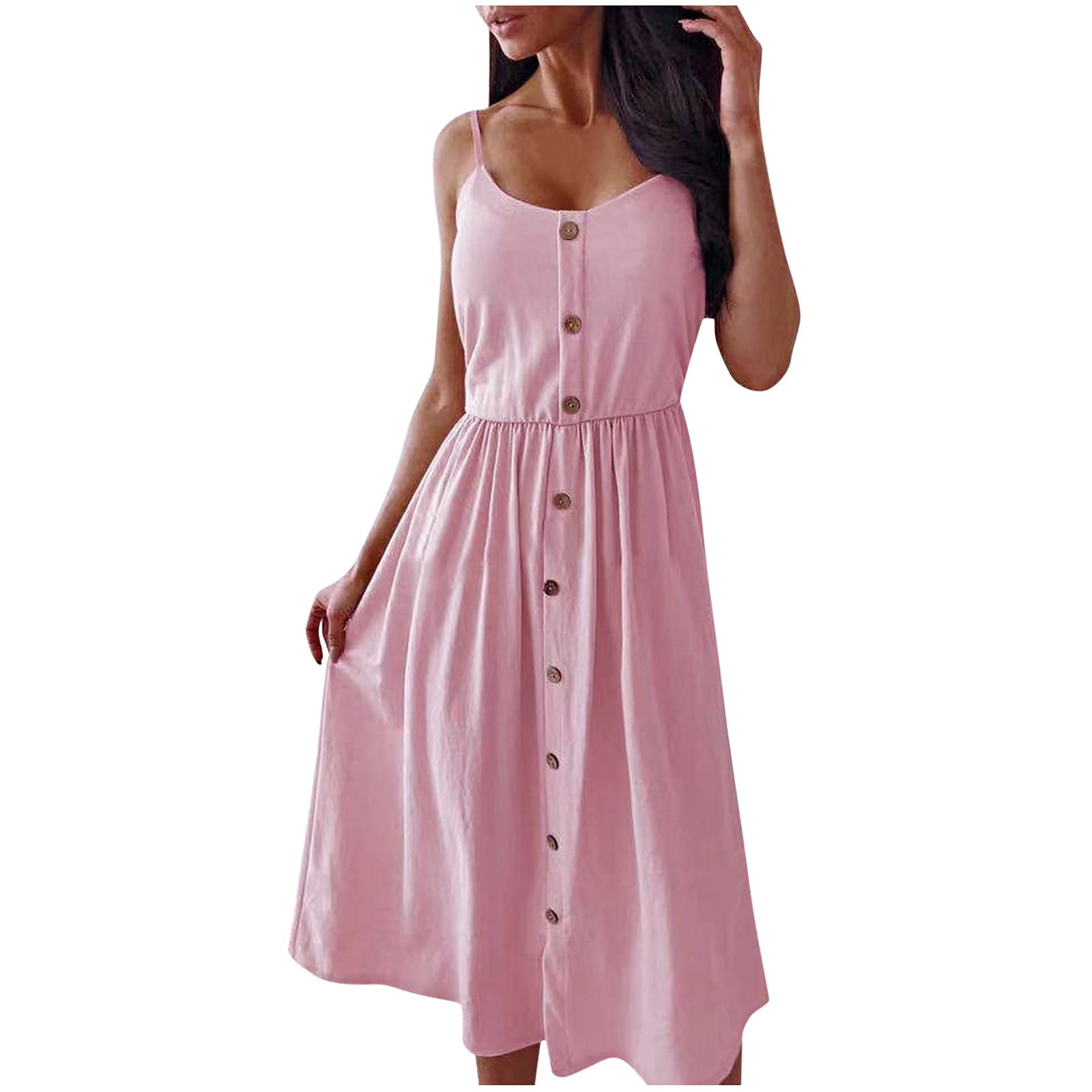 Women's Casual Button-Down Midi Dress - A-Line Linen Summer Dress for Beach & Vacation | Sexy & Comfortable Daywear & Evening Outfits