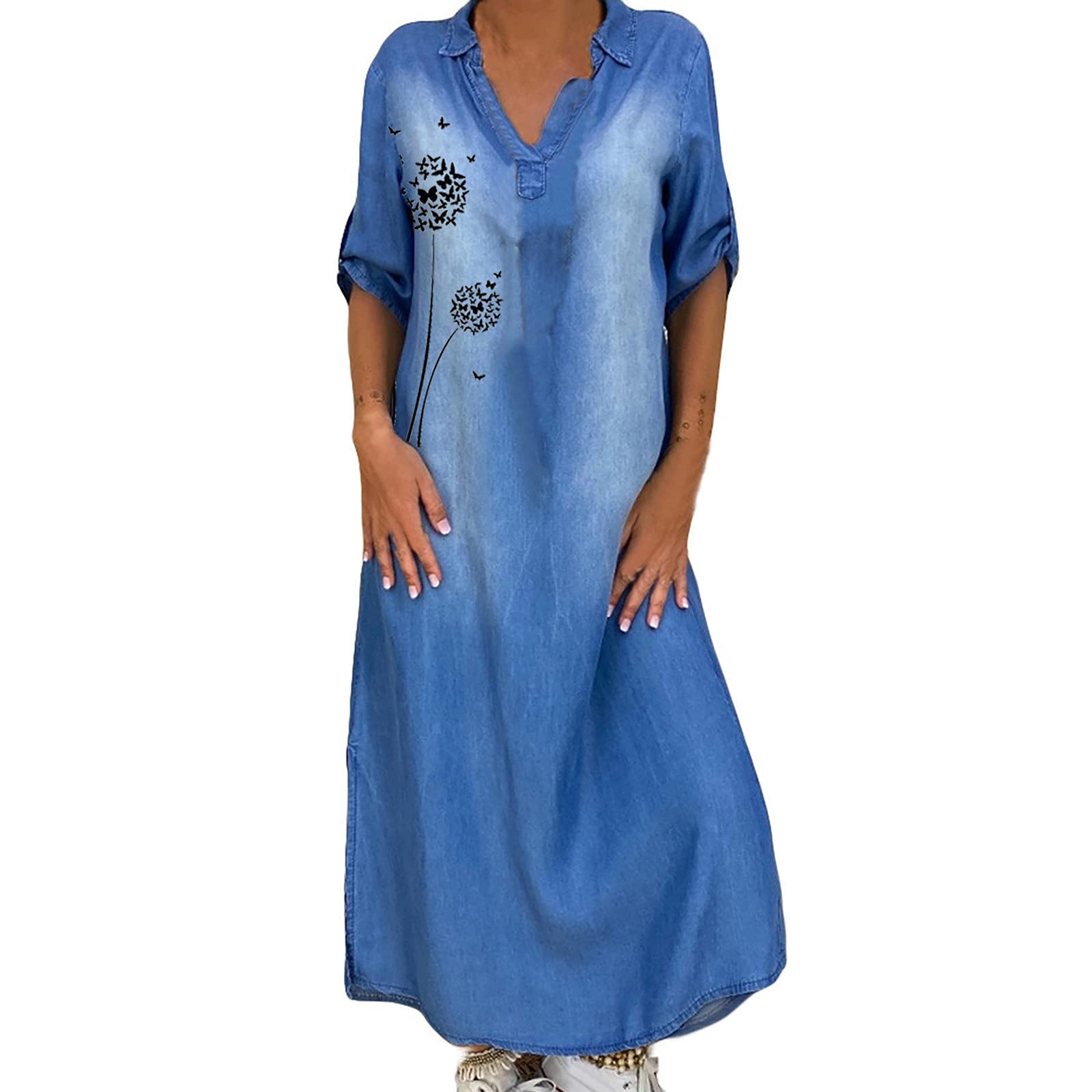 Zemixi Plus Size Maxi Dresses for Women - V Neck Summer Floral Print Dress with Elegant Slit & Half Sleeves | Perfect for Beach Vacations, Date Nights & Casual Outings