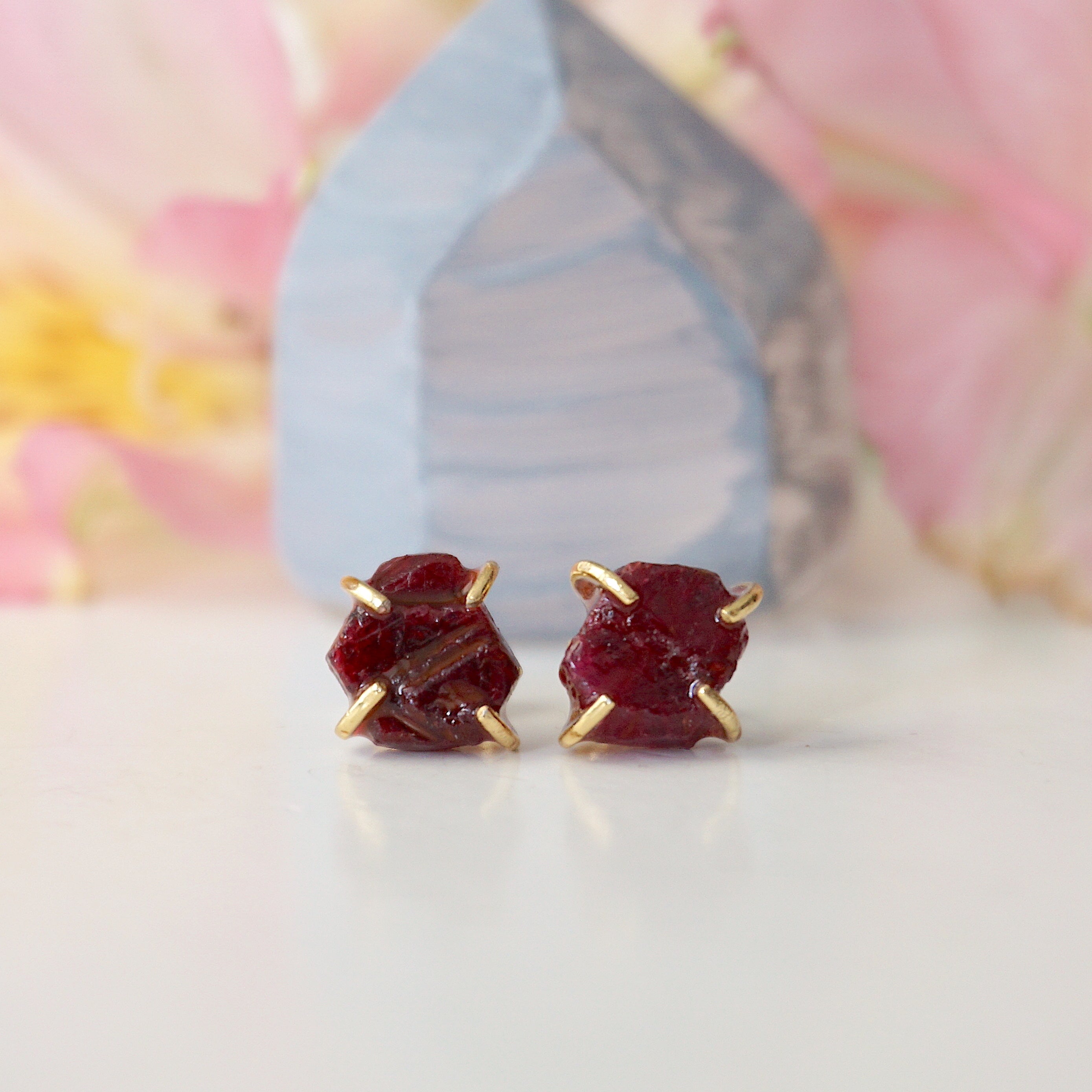 14K Gold Filled Pink Ruby Huggie Stud Earrings for Women - Elegant Everyday Jewelry Gift for Her, Perfect for Parties, Dates & Special Occasions