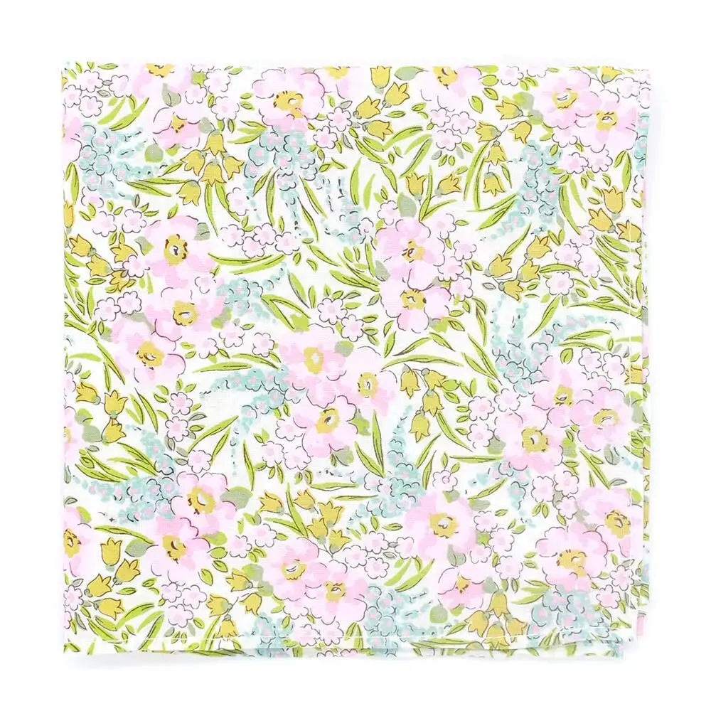 Liberty Fabric L A Smith Swirling Petals Pink and Sky Hank - Elegant Handkerchief for Weddings, Special Occasions & Vintage Fashion Accessories