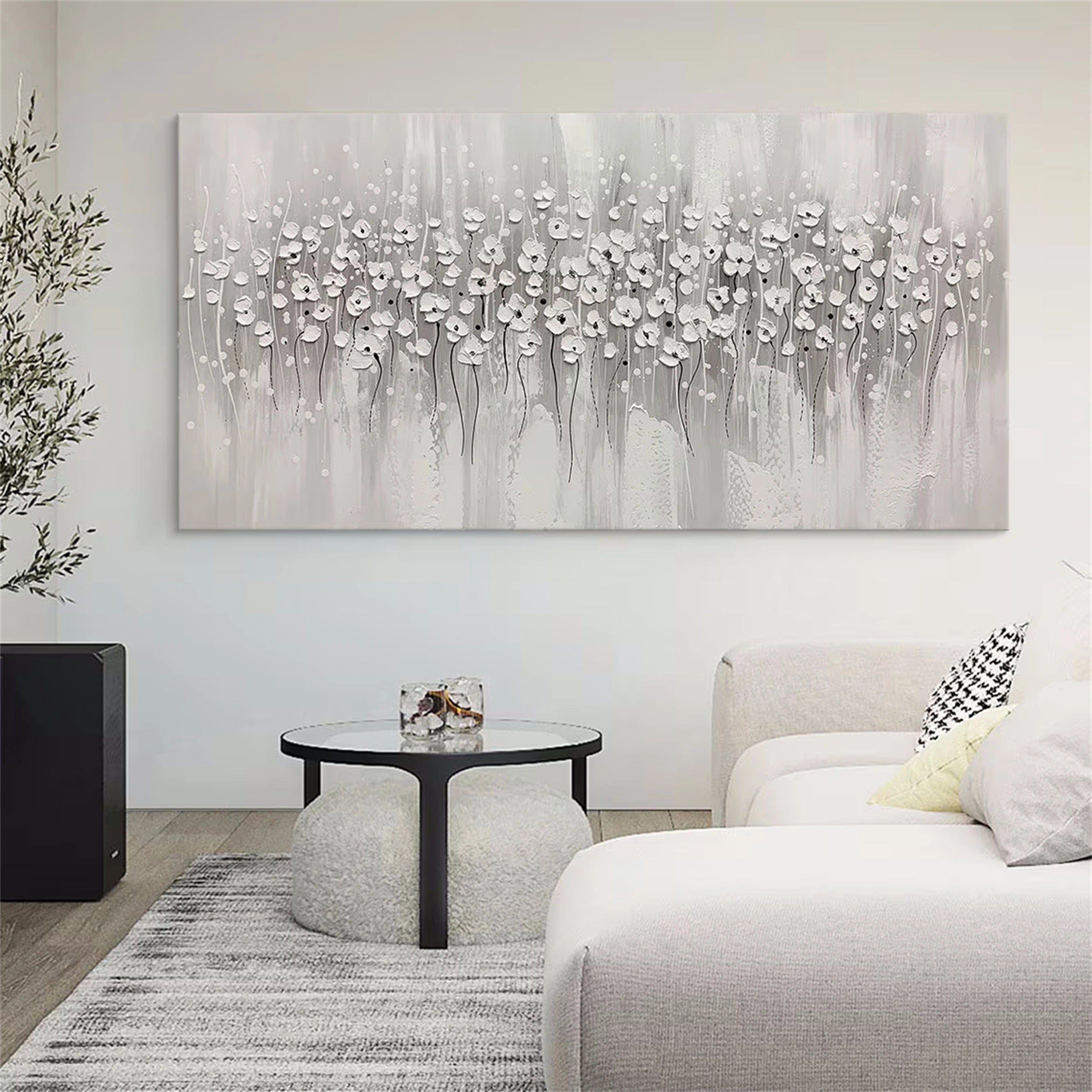 Beautiful Flower and Tree Painting #FT031 - Handmade Canvas Art for Home Decor, Living Room, Bedroom & Office Wall