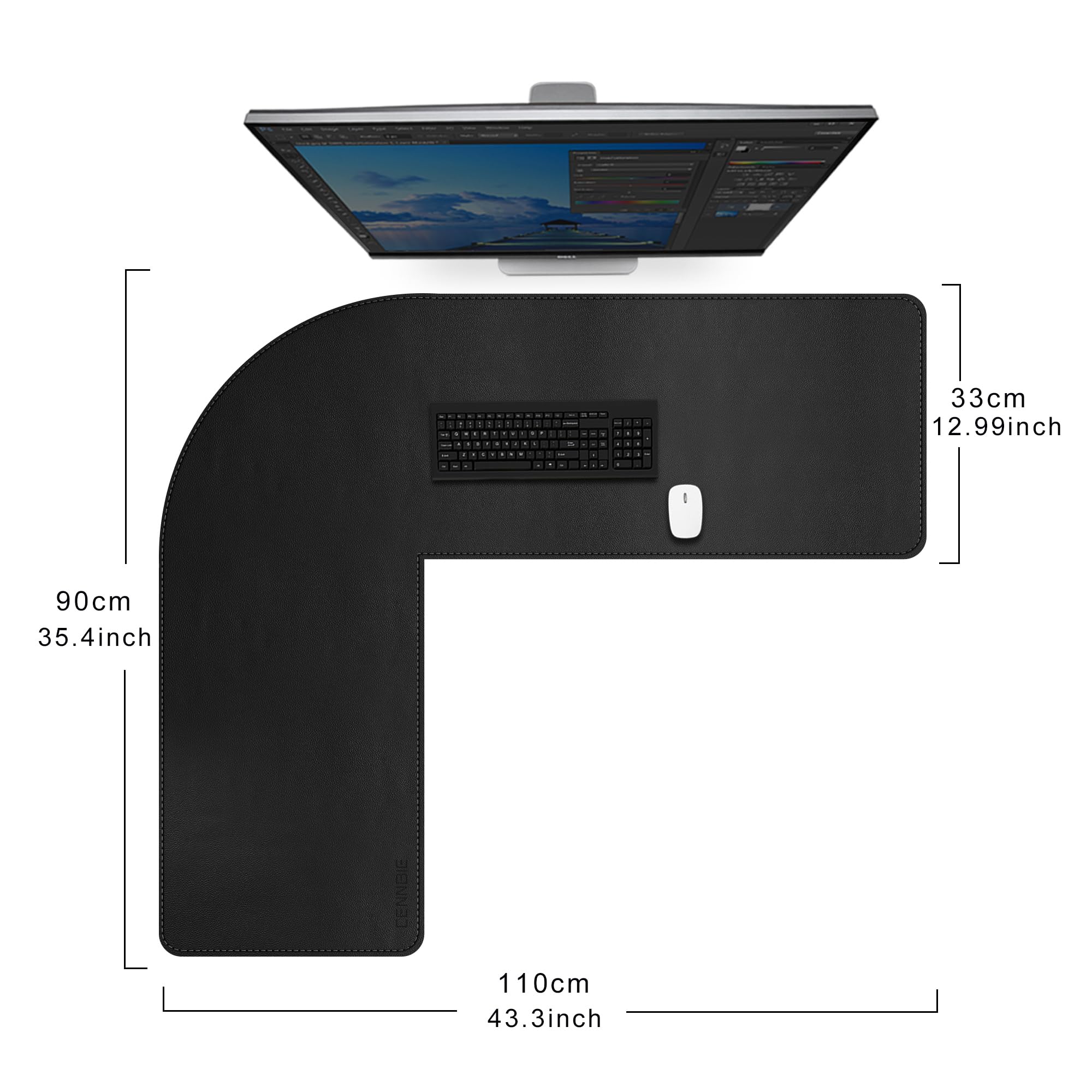 L-Shaped Leather Desk Pad - 35.5x43.3in Waterproof Gaming & Office Mat for Home Workspace