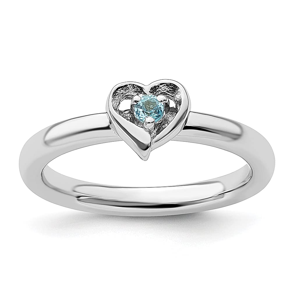 925 Sterling Silver Blue Topaz Heart Stackable Ring - December Birthstone Jewelry for Women | Dainty Love Stone Ring for Her | Perfect Gift for Anniversary, Valentine's Day & Everyday Wear