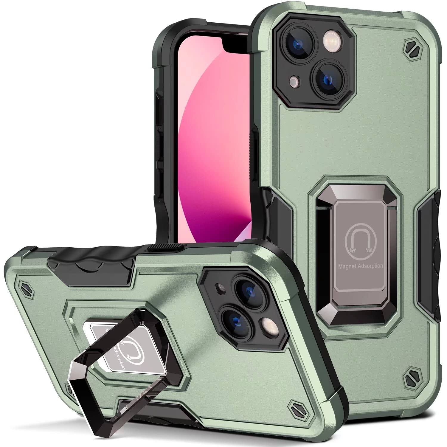 EASSGU Shockproof TPU Silicone Phone Case for iPhone 13 Pro with Ring Holder - 360° Full-Body Protection, Anti-Scratch & Anti-Drop (Perfect for Outdoor Activities, Gym Workouts and Daily Use)