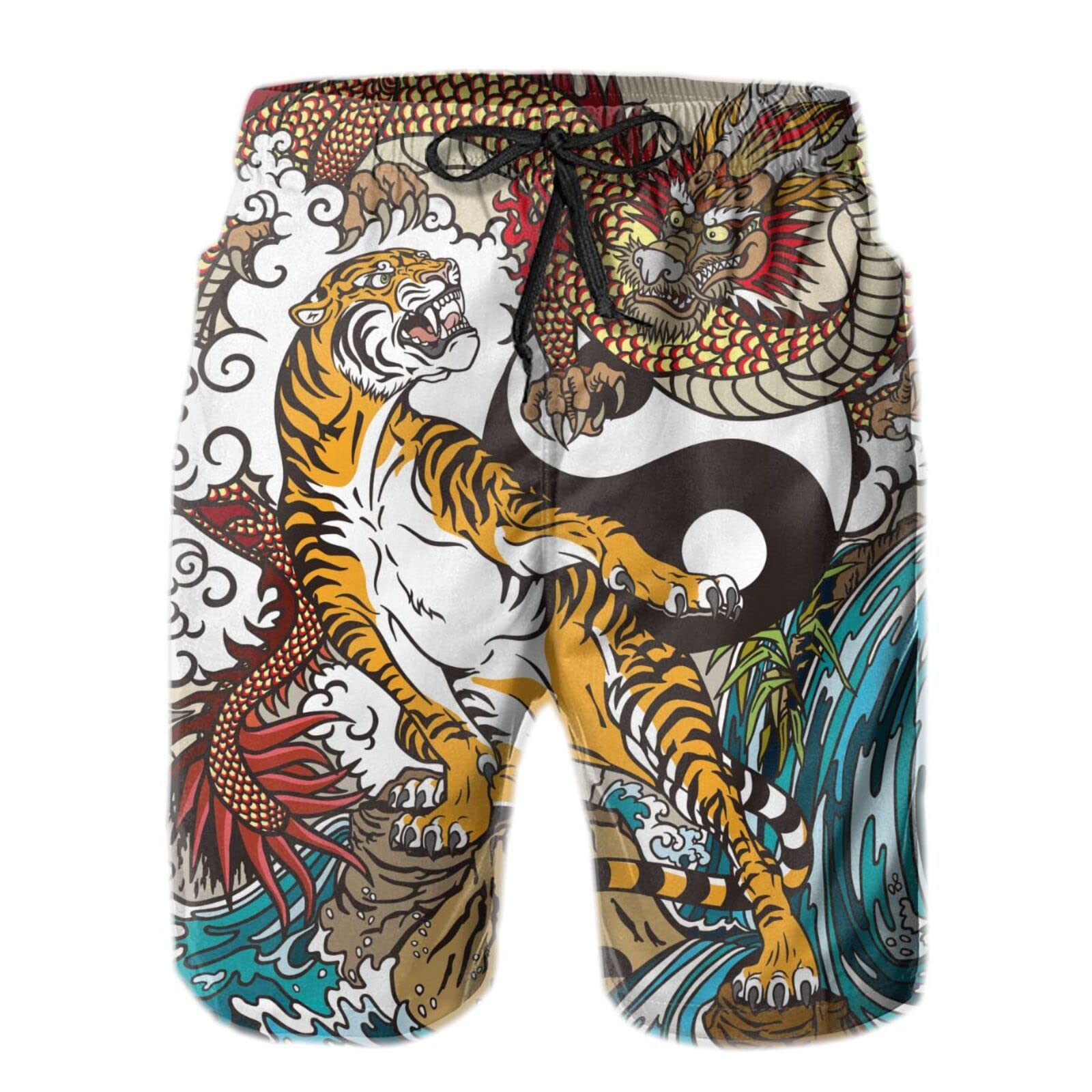 **Dragon vs Tiger Men's Quick-Dry Swim Trunks with Mesh Lining - Board Shorts for Swimming, Beach, and Outdoor Activities**