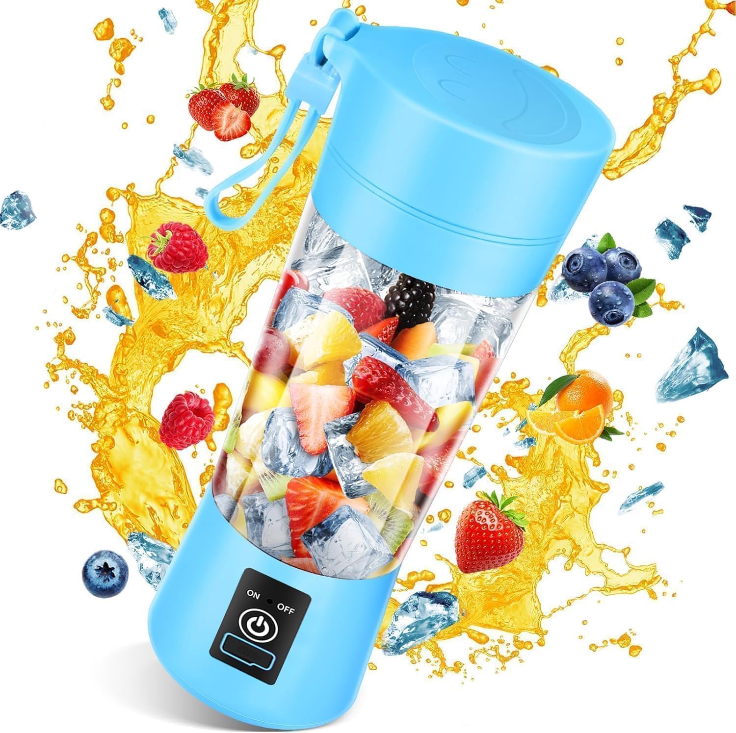 Portable Personal Blender for Smoothies & Shakes - 380ml Mini Blender with 6 Sharp Blades, 2000mAh Rechargeable Battery, Travel Lid - Perfect for Gym, Office, Home & Outdoor Use