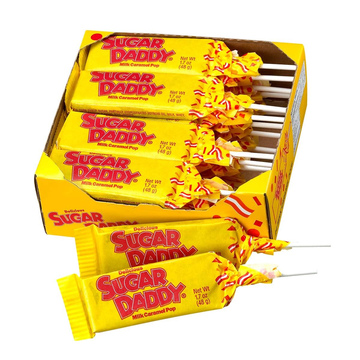 Premium Sugar Daddies Milk Caramel Pops 40.6oz (24 Count) - Individually Wrapped Bulk Candy for Parties, Halloween Treats & Office Snacks