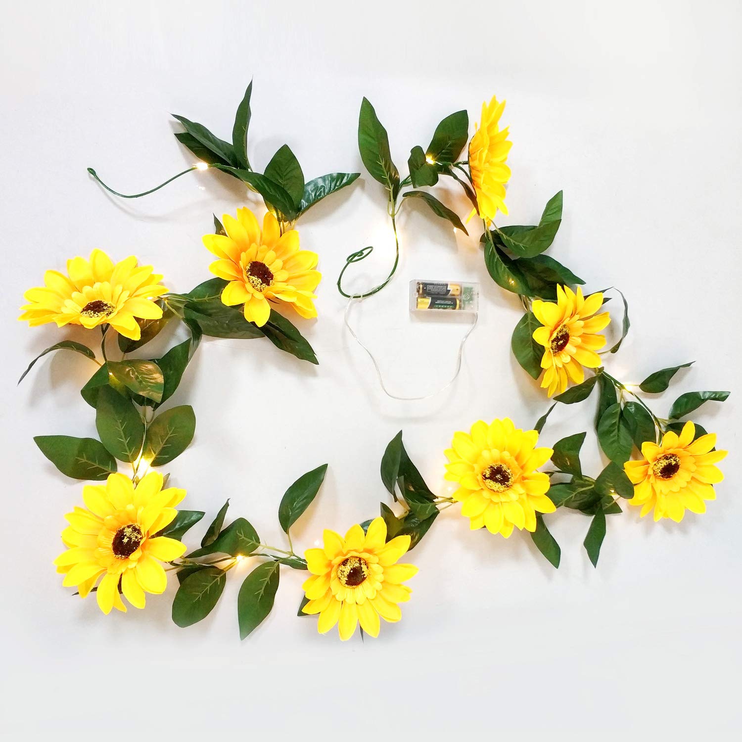 20 LED Sunflower Fairy Lights with Warm White Glow - Battery Powered (2 AA) for Home Decor, Wedding, Party, Garden & Outdoor Lighting