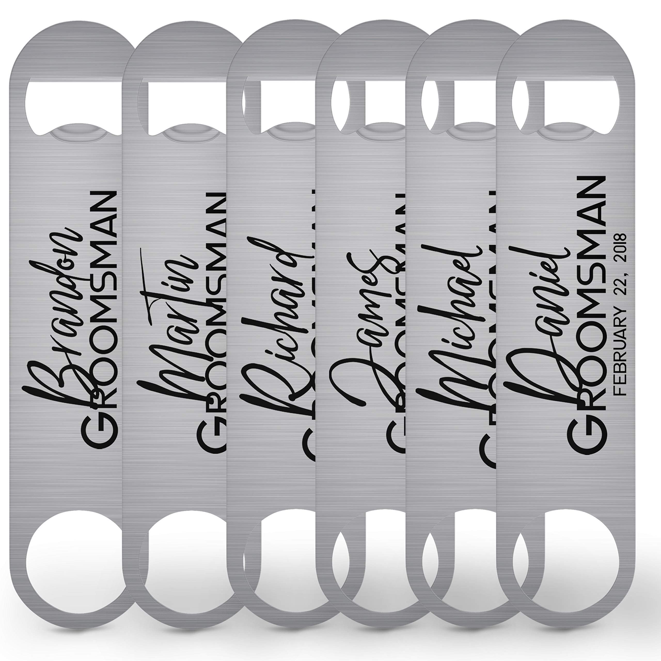 Set of 6 Personalized Stainless Steel Groomsmen & Bridesmaid Bottle Openers - Unique Wedding Party Gifts for Bachelor Party, Bridal Shower & Best Man - Perfect for Wedding Celebrations & Anniversary Gifts