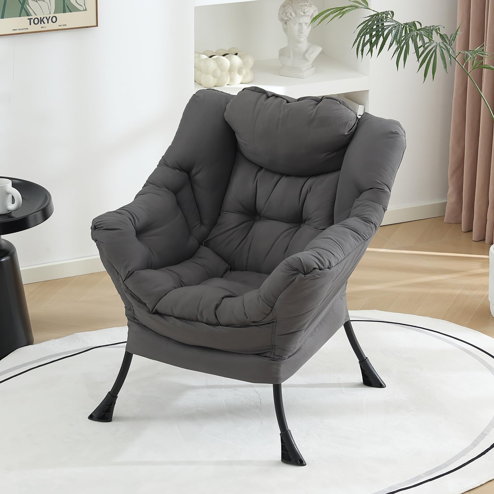 Welnow Modern Lazy Chair - Armrest Lounge Accent Chair with Side Pocket, Upholstered Leisure Sofa for Small Spaces, Bedroom, Dorm | Perfect for Reading, Relaxing & Netflix Binge-Watching in Dark Grey