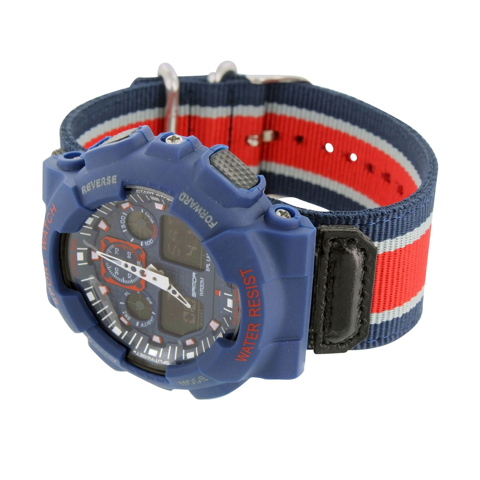 **Stylish Navy Blue & Red Canvas Fabric Band Wristwatch for Men & Boys – Perfect for Casual, Outdoor, and Everyday Wear**
