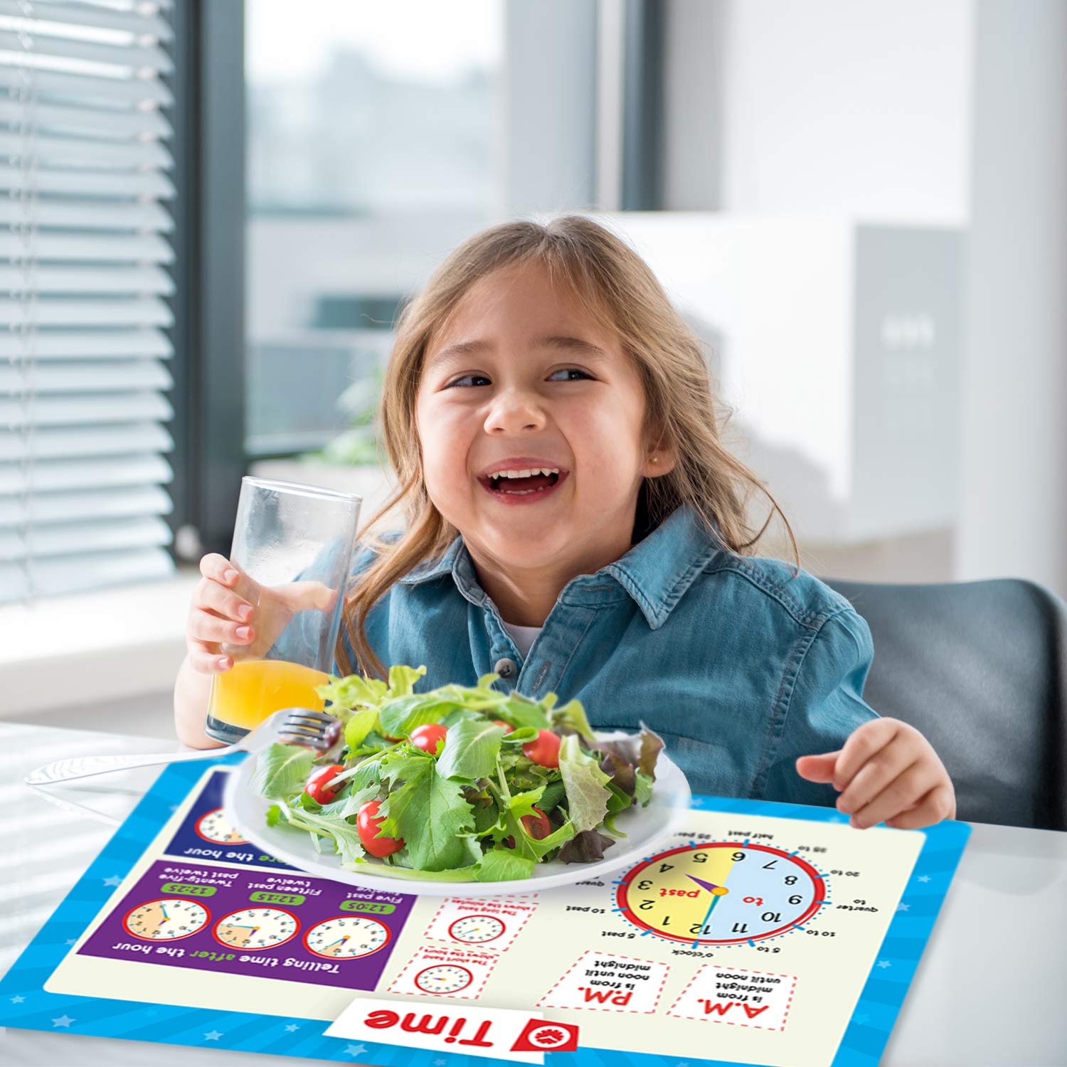 Simply Magic 5 Non-Slip Washable Reusable Kids Placemats - Educational Toddler Placemats with Money, Numbers, Weather, Seasons, Calendar & Time - Perfect for Dining, Learning & Playtime at Home or School