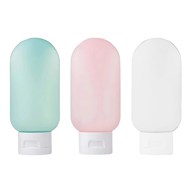 Refillable Travel Bottles for Toiletries - 3 Pack 60ml Leak-Proof Silicone Containers for Shampoo, Conditioner, Lotion & Body Wash | Portable Squeeze Dispenser with Secure Lid | Perfect for Air Travel, Gym & Camping Trips