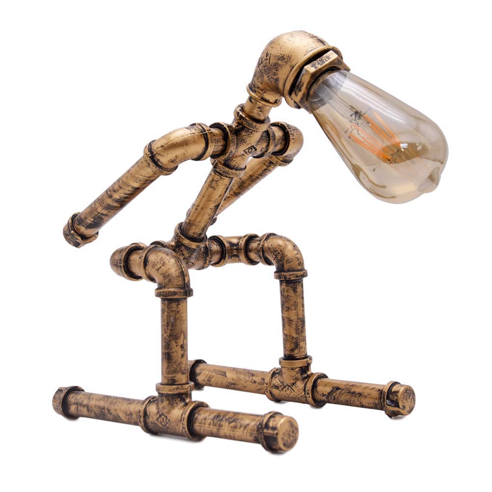 Vintage Industrial Metal Table Lamp with Rustic Robot Design - Includes Bulb for Living Room, Bedroom, Kids Room, College Dorm & Coffee Table Night Light - Perfect Home Decor for Study, Reading & Cozy Ambience